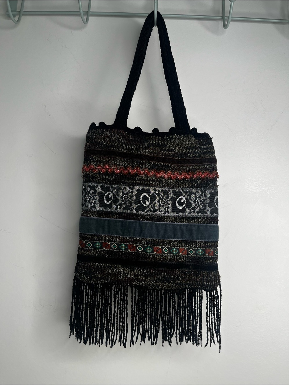 Vintage Petro Zillia Boho Fringe Tote Shoulder Bag Y2K Whimsical Festival Hippie